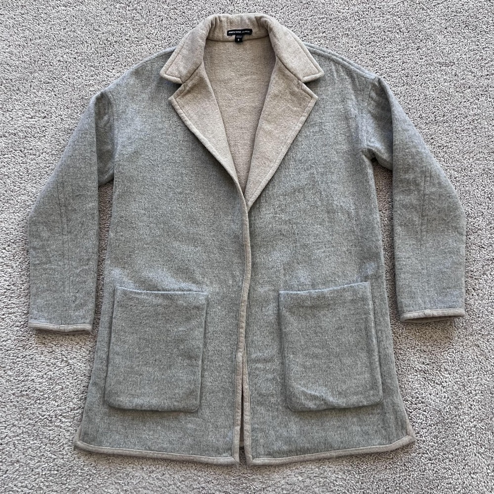 James Perse Black Label Reversible Coat Alpaca Wool Blend Knit Womens 0 Gray